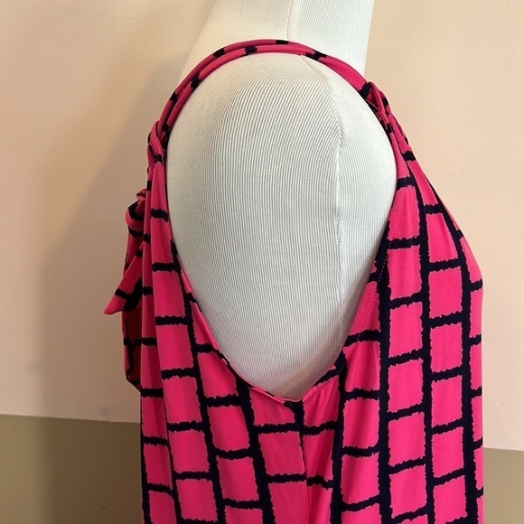 Cynthia Rowley Pink and Navy Blue Square Pattern Halter Top Jersey Dress Size S - Picture 3 of 7